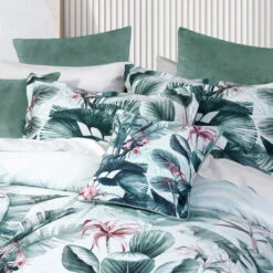 Bianca Abbey Green Cotton Sateen Tropical Floral Quilt Cover Set Queen -Home Luxe Store V442 BCA QUILTCS ABBEY GREEN QS 202505231015 02