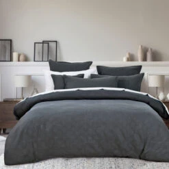 Bianca Hallston Charcoal Pre-Washed Cotton Quilt Cover Set Queen