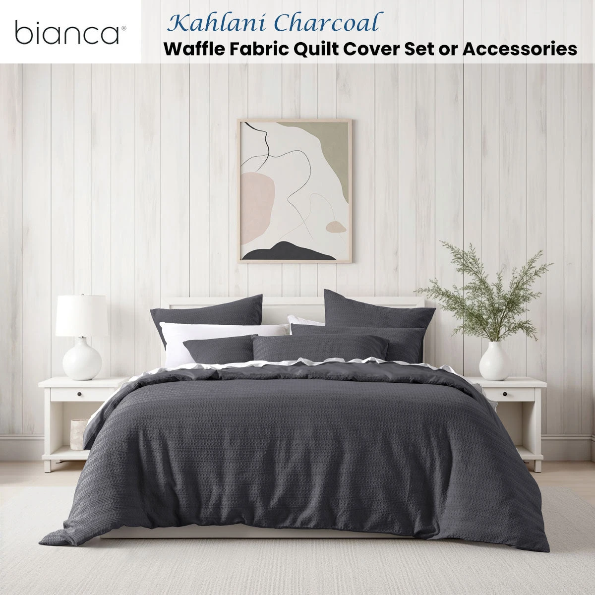 Bianca Kahlani Charcoal Waffle Quilt Cover Set Single 2 Bianca Kahlani Charcoal Waffle Quilt Cover Set Single - Image 2