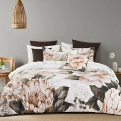 Bianca Somerset White Cotton Sateen Floral Quilt Cover Set King
