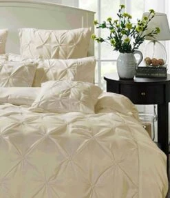 Diamond Pintuck Super King Size Quilt/Doona/Duvet Cover Set - Beige -Home Luxe Store V493 ZSK 09 87581 02