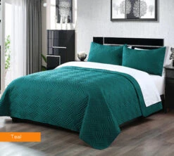 3 Piece Embossed Comforter Set King Teal