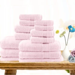 7pc Light Weight Soft Cotton Bath Towel Set Baby Pink