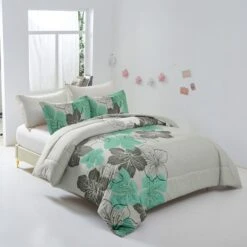 Floral Comforter Set, King Size, Green Floral 3-Piece Bedding, Lightweight Microfiber -Home Luxe Store V745 MAB010684AJ3 191325 02