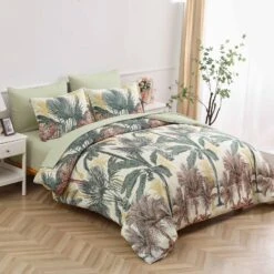Soft Floral Leaf Comforter Set, King Size, Warm Quilted Bedding With Pillowcases -Home Luxe Store V745 MAB010936AJ3 191342 03