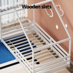 Amos House Shaped Single Wooden Bed Frame White -Home Luxe Store WBED AMOS S WH AB 173346 06