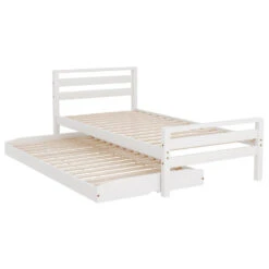 Avis Wooden Trundle Single Bed Frame White -Home Luxe Store WBED AVIS S WH AB 150733 00