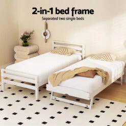 Avis Wooden Trundle Single Bed Frame White -Home Luxe Store WBED AVIS S WH AB 150733 03