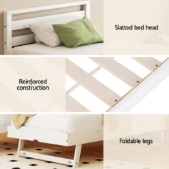 Avis Wooden Trundle Single Bed Frame White -Home Luxe Store WBED AVIS S WH AB 150733 05