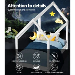 Kids Casa Wooden Single Bed Frame White -Home Luxe Store WBED C 057S WH 18115 02