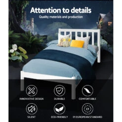 Whitehaven Wooden Single Bed Frame White -Home Luxe Store WBED D 001S WH 14085 02
