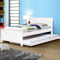 Kids Elvis Wooden King Single Trundle Bed Frame White -Home Luxe Store WBED D 03KS 107 AB 15307 06