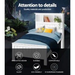 Kids Conqueror Wooden King Single Bed Frame With Shelving White -Home Luxe Store WBED D S1 107 AB 14889 02