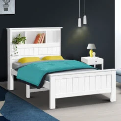 Kids Conqueror Wooden King Single Bed Frame With Shelving White -Home Luxe Store WBED D S1 107 AB 14889 06