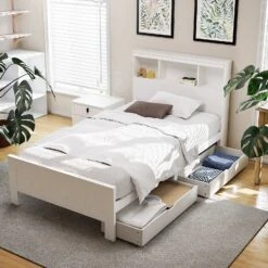 Conqueror King Single Bed Frame With Storage Drawers – White