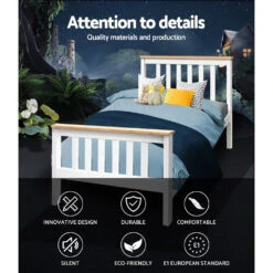 Kewarra Wooden Single Bed Frame White -Home Luxe Store WBED D TC18 92 15381 02
