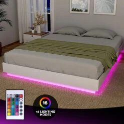 Dayglow Queen LED Wooden Bed Frame – Pine -Home Luxe Store WBED DAYGLOW Q WH ABC 202506271044 03