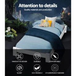 Fairy Wooden Single Bed Frame White -Home Luxe Store WBED F BASE JADE S 20598 03
