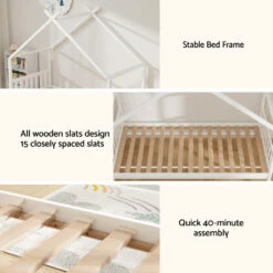 Single Size House Bed Frame For Kids – Montessori Style (White) -Home Luxe Store WBED G CABIN S WH AB 202505231805 06