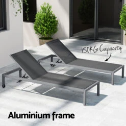 Aluminium Sun Lounger With Wheels Grey -Home Luxe Store aluminium sun lounger with wheels grey furniture outdoor bedzy australia 293977