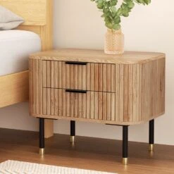 Deluxe Paulownia Wood Bedside Table With 2 Drawers - Pine -Home Luxe Store artiss bedside table 2 drawers paulownia wood pine furniture bedroom bedside tables bedzy australia 136833