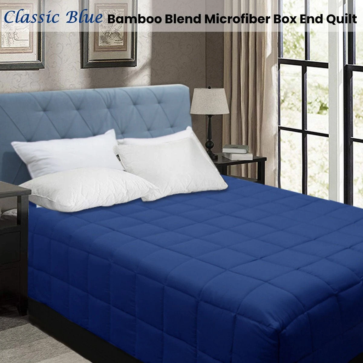 Bamboo Blend Microfiber Box End Quilt Classic Blue Double 2 Bamboo Blend Microfiber Box End Quilt Classic Blue Double - Image 2