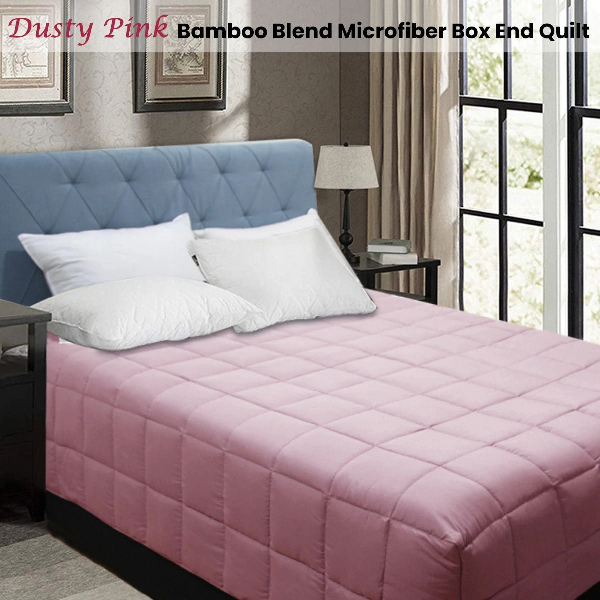Bamboo Blend Microfiber Box End Quilt Dusty Pink Queen 2 Bamboo Blend Microfiber Box End Quilt Dusty Pink Queen - Image 2
