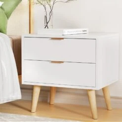 Bedside Table 2 Drawers - White -Home Luxe Store bedside table 2 drawers white furniture bedroom bedzy australia 226954