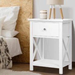 Bedside Table Coffee Side Cabinet Drawer Wooden White -Home Luxe Store bedside table coffee side cabinet drawer wooden white bedzy australia 437410