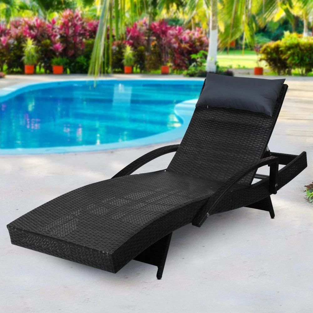 Bianca Outdoor Sun Lounger Chair With Pillow Headrest - Black 8 Bianca Outdoor Sun Lounger Chair With Pillow Headrest - Black - Image 8