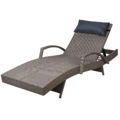Bianca Outdoor Sun Lounger Chair With Pillow Headrest - Grey