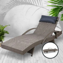 Bianca Outdoor Sun Lounger Chair With Pillow Headrest - Grey -Home Luxe Store bianca outdoor sun lounger chair with pillow headrest grey bedzy australia 293883