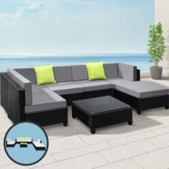 Bondi 6 Seat Corner Wicker Outdoor Lounge Set With Bonus Beige Cushion Covers -Home Luxe Store bondi 6 seat corner wicker outdoor lounge set with bonus beige cushion covers bedzy australia abn 18 642 972 209 798075