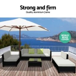 Bondi 6 Seat Corner Wicker Outdoor Lounge Set With Bonus Beige Cushion Covers -Home Luxe Store bondi 6 seat corner wicker outdoor lounge set with bonus beige cushion covers bedzy australia abn 18 642 972 209 939610