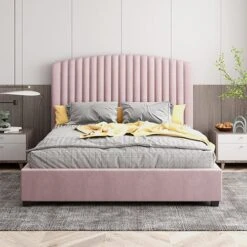 Camira Double Size Velvet Bed Frame Pink