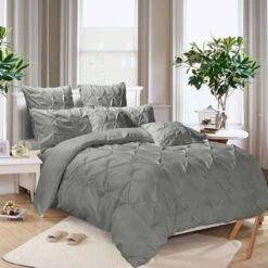 Diamond Pintuck King Size Grey Duvet Doona Quilt Cover Set -Home Luxe Store diamond pintuck king size grey duvet doona quilt cover set bedzy australia abn 18 642 972 209 402132