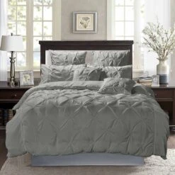 Diamond Pintuck King Size Grey Duvet Doona Quilt Cover Set -Home Luxe Store diamond pintuck king size grey duvet doona quilt cover set bedzy australia abn 18 642 972 209 613080