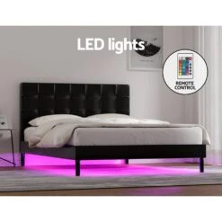 Double Package | Manly LED Bed Frame Black & Bonita Pillow Top Mattress (Medium Firm) -Home Luxe Store double package manly led bed frame black bonita pillow top mattress medium firm baby kids kids furniture kids beds bed frames bedzy australia 336689
