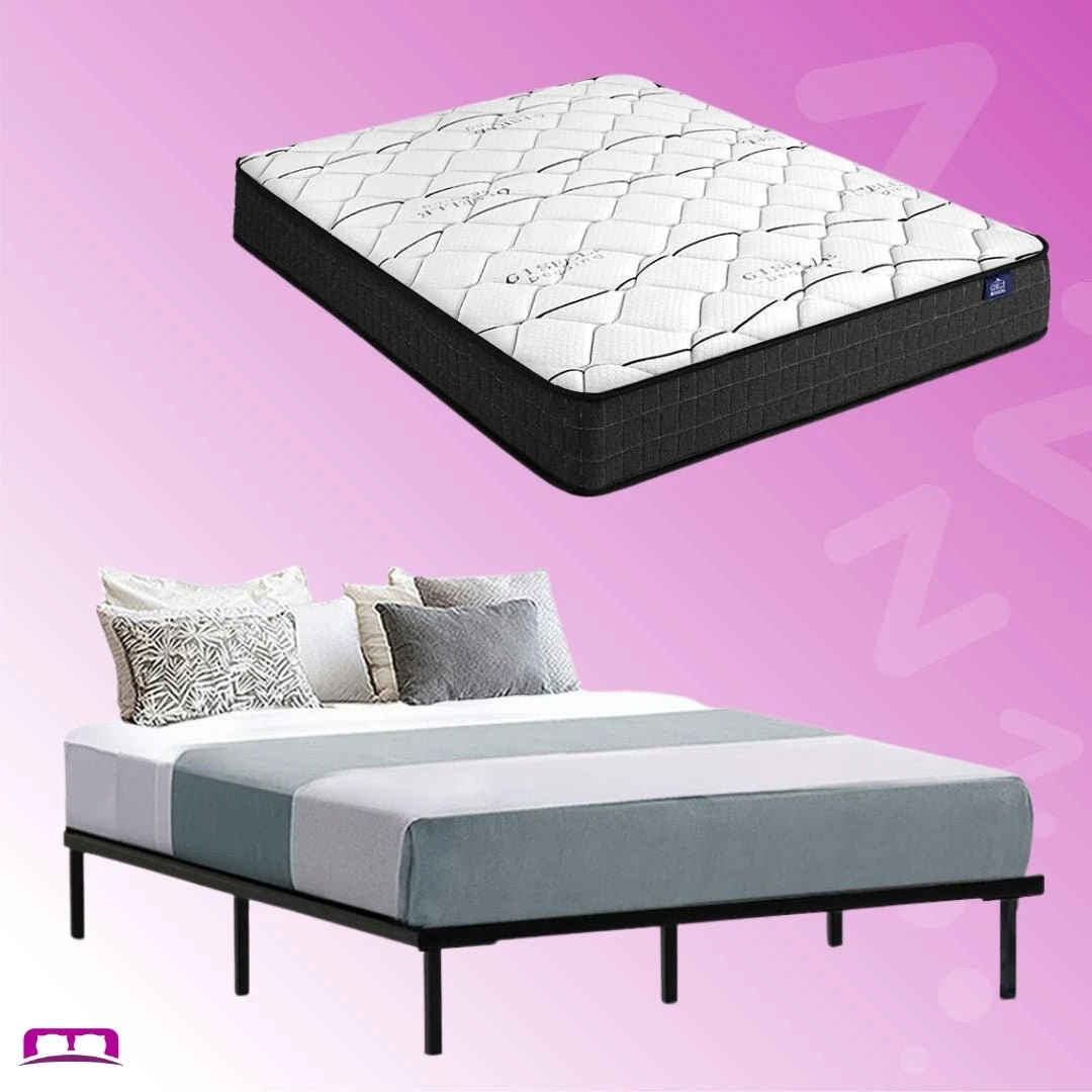 Double Package | Ted Metal Bed Black & Glay Bonnell Spring Mattress (Medium Firm) 1 Double Package | Ted Metal Bed Black & Glay Bonnell Spring Mattress (Medium Firm)