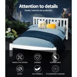Double Package | Whitehaven Bed White & Normay Series Pillow Top Mattress (Medium Firm) -Home Luxe Store double package whitehaven bed white normay series pillow top mattress medium firm bedzy australia 430662