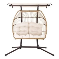 Double Wicker Hanging Swing Chair With Stand Latte -Home Luxe Store double wicker hanging swing chair with stand latte bedzy australia abn 18 642 972 209 396088