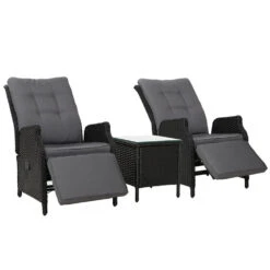 Elara Outdoor Setting Recliner Patio Chairs With Side Table Black