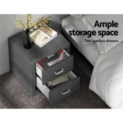 Fabric Bedside Table - Grey -Home Luxe Store fabric bedside table grey bedzy australia 147412