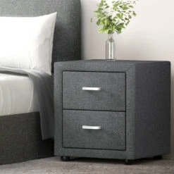 Fabric Bedside Table - Grey -Home Luxe Store fabric bedside table grey bedzy australia 773007