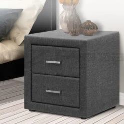 Fabric Bedside Table - Grey -Home Luxe Store fabric bedside table grey bedzy australia 897716