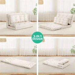 Floor Lounge Sofa Bed 2 Seater Pillow Leather White -Home Luxe Store floor lounge sofa bed 2 seater pillow leather white furniture living room bedzy australia 802279