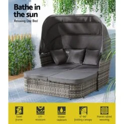 Extra Large Outdoor Day Bed With Canopy Grey -Home Luxe Store gardeon outdoor sun lounge setting patio furniture wicker sofa garden day bed bedzy australia abn 18 642 972 209 487177