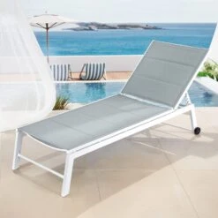 Aluminium Sun Lounger With Wheels - White -Home Luxe Store gardeon sun lounger chaise lounge wheels patio furniture outdoor setting white furniture outdoor outdoor sofas lounge sets bedzy australia 443309
