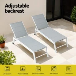 Aluminium Sun Lounger With Wheels - White -Home Luxe Store gardeon sun lounger chaise lounge wheels patio furniture outdoor setting white furniture outdoor outdoor sofas lounge sets bedzy australia 492451