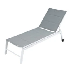 Aluminium Sun Lounger With Wheels - White